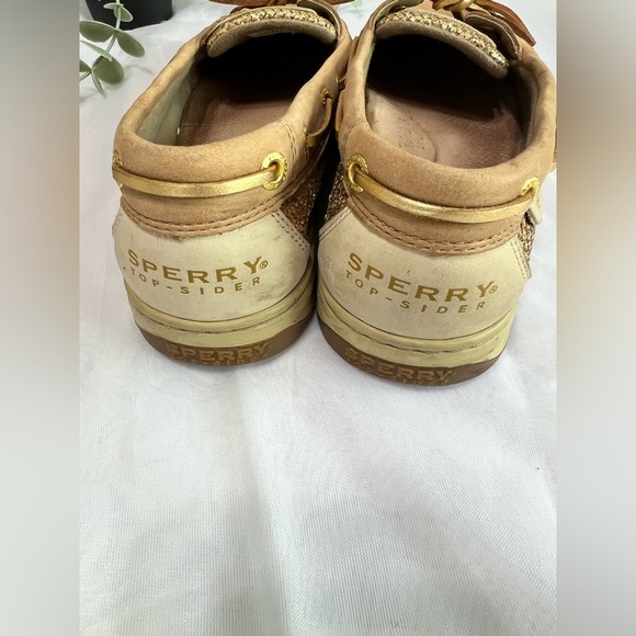 Sperry Womens Songfish Tan Gold Glitter Leather Boat Shoes Loafers Flats 8.5 - Picture 5 of 8